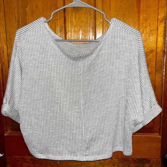 Caution To The Wind Striped Crop Top With Cuffed Sleeves - Picture 2 of 3